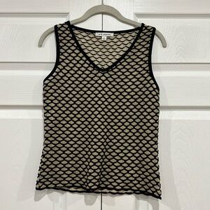 ST. JOHN Patterned Knit Shell Tank Black Gold Size P XS